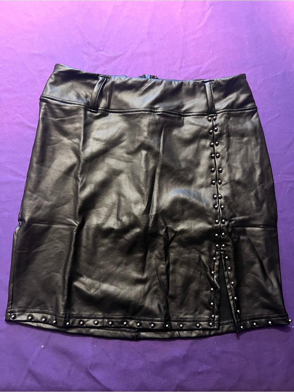 Unbranded Faux Leather Belted Studded Slit Mini Skirt Medium NWOT